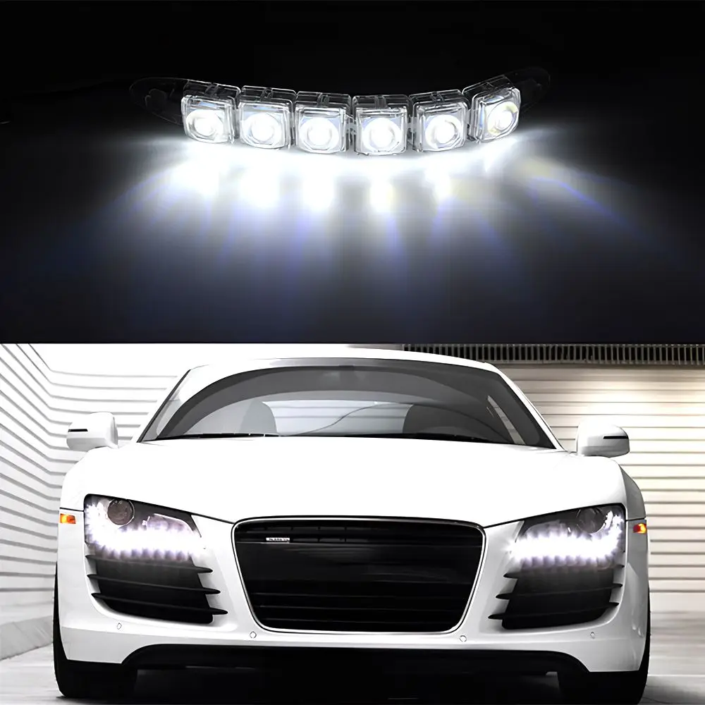 2X Day Light Car Led DRL Daytime Running Light Flexible 6LED Parking White Waterproof Driving Fog Bulb Warning Styling Auto Lamp