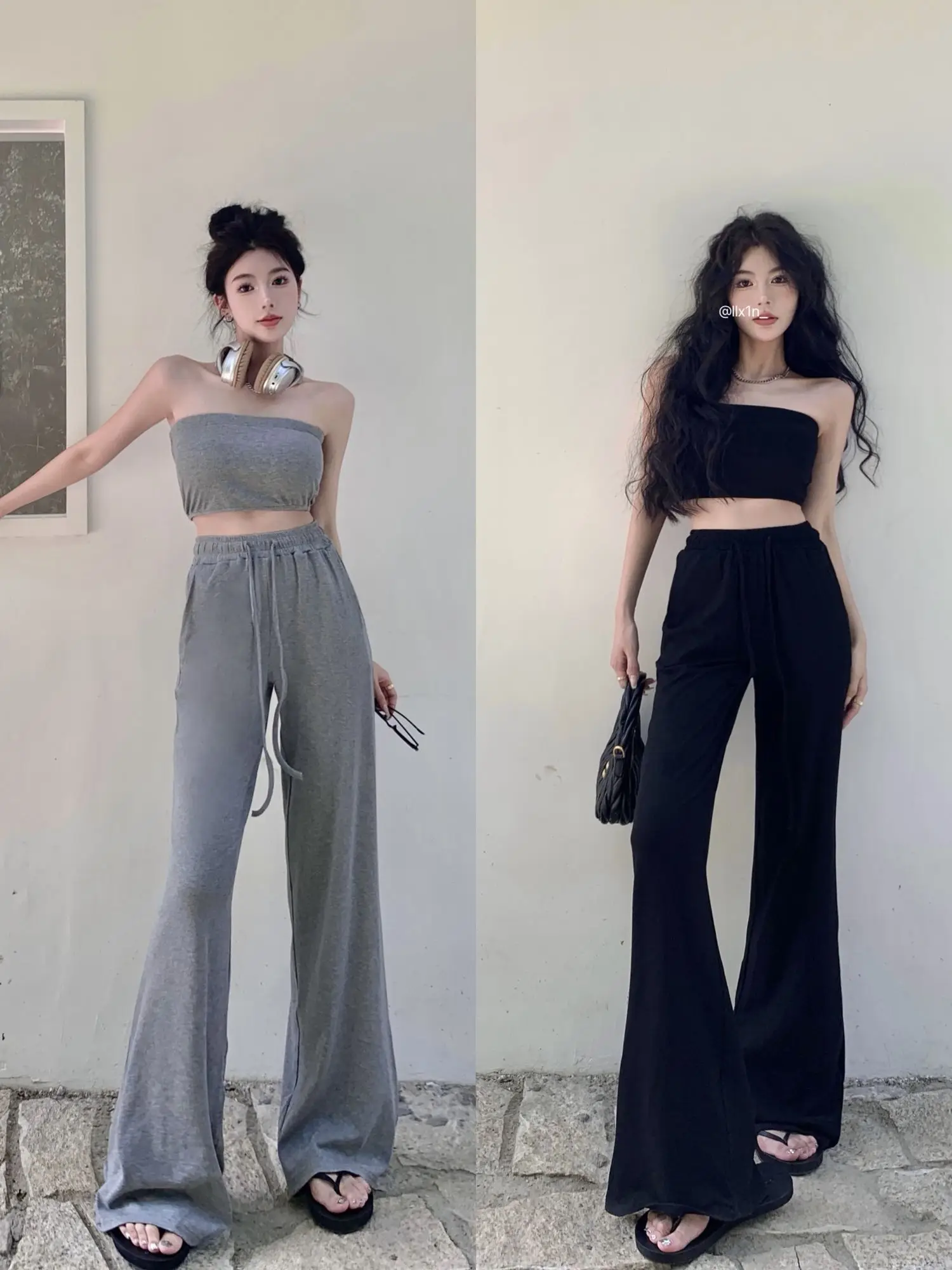 

Sports Suit Bra Vest Women's Spring Summer Casual High Waist Pants Wide Leg Floor Trousers, Casual Micro-labelled Pants