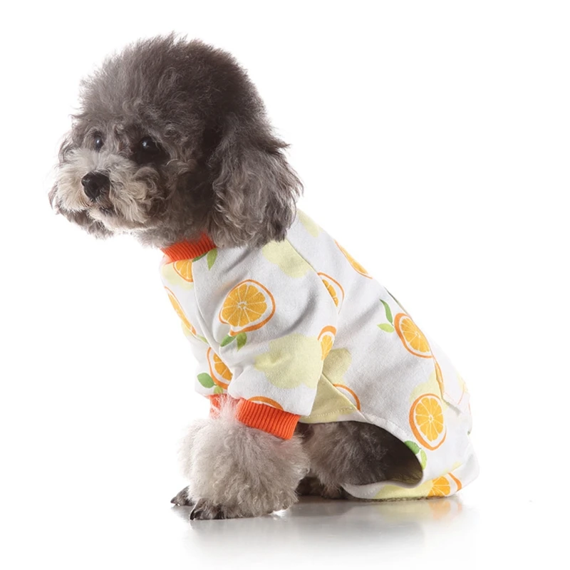 Orange Print Dog Pajamas, Soft Cotton Dog Nightclothes,Cozy Shirt Pet Clothes Jumpsuit Pjs Sleepwear For Dogs Puppy