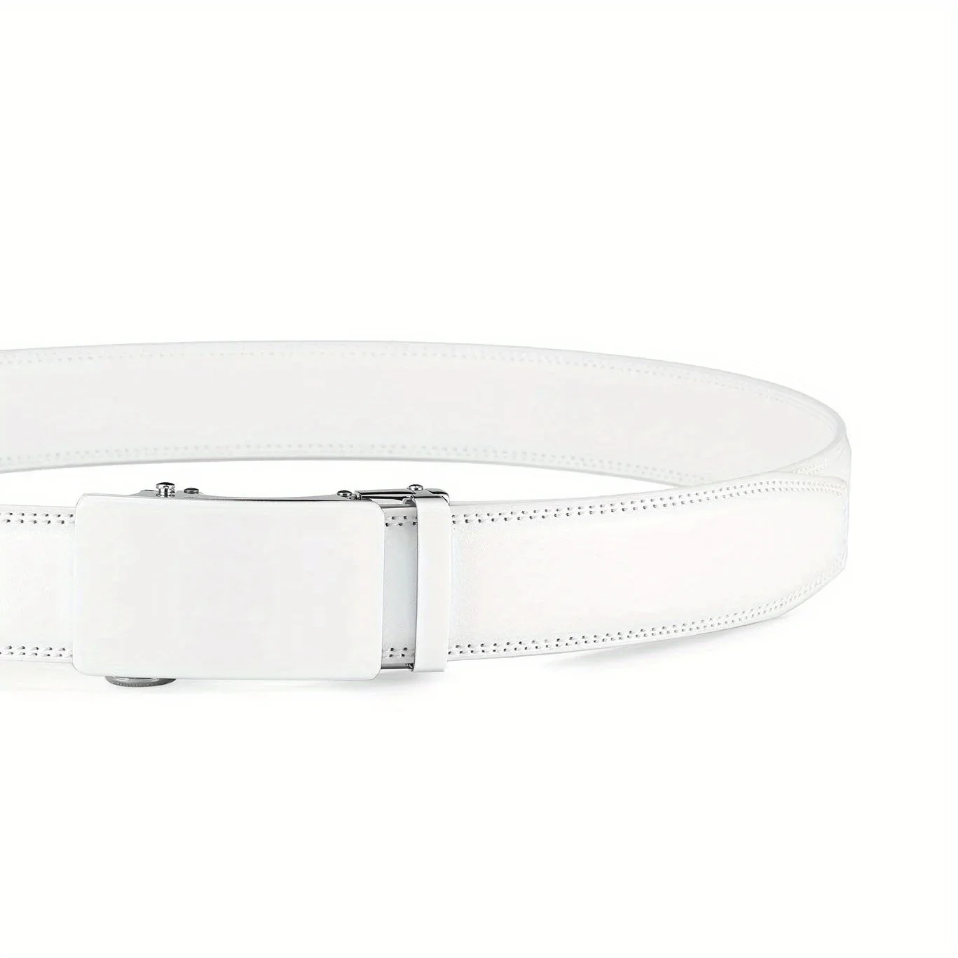 حزام فستان بسقاطة، مع إبزيم تلقائي من الجلد الأبيض للرجال - حزام مناسب بعرض 35 مم