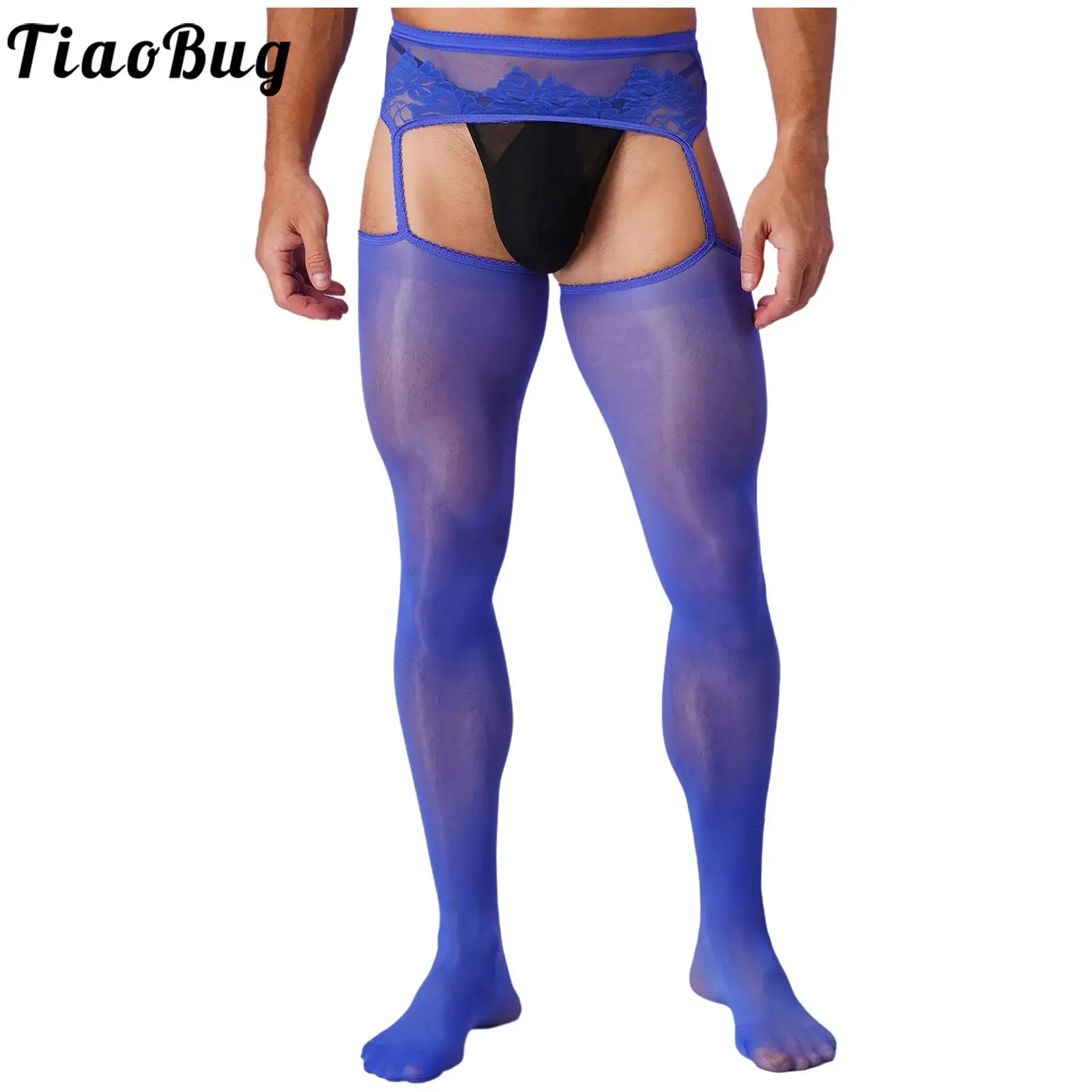 

Mens Lace Suspender Tights Pantyhose Floral Lace See Through Leggings Garter Stockings for Lingerie Gays Dating Night Costumes
