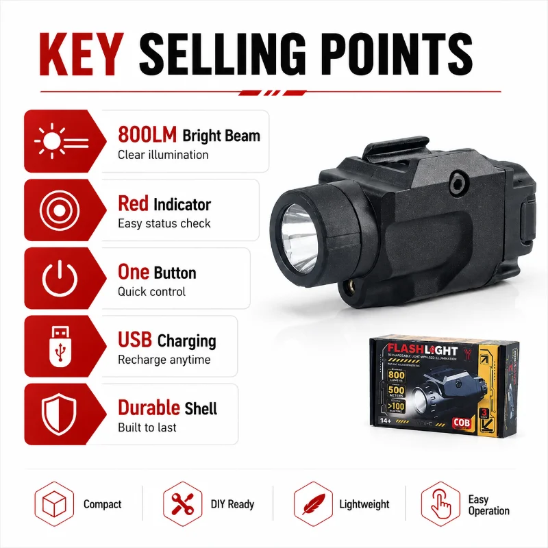 Hobby Model Spare Accessory Under Mount 800LM Light with Red Indicator Support Steady & Flash Mode