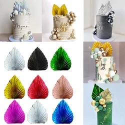 2Pcs Shinny Palm Leaves Paper Palm Leaf for Cake Decorating Golden Faux Leaves Cake Toppers DIY Cupcake Decor