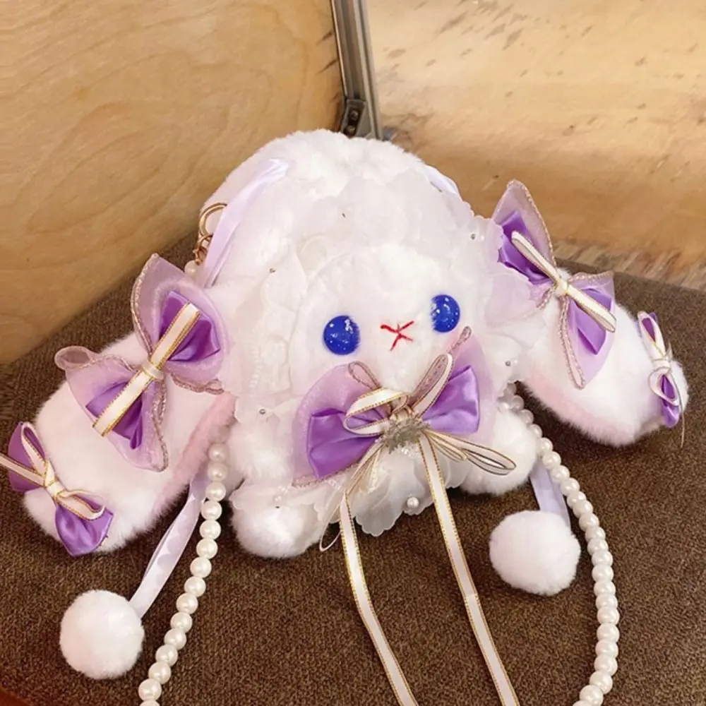 Animali di peluche Borse a tracolla con coniglio Lolita Borse morbide e carine con orecchie di coniglio Borsa a tracolla JK con piccolo coniglio creativo Cosplay