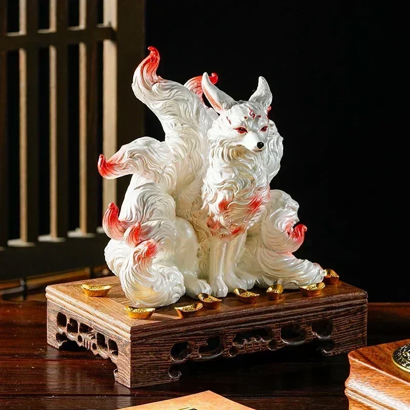 Nine-tailed Fox Chinese Style Miniatures Aesthetic Bedroom Room Originality Figurines Vintage Simple Home Decor Estatua FYFM