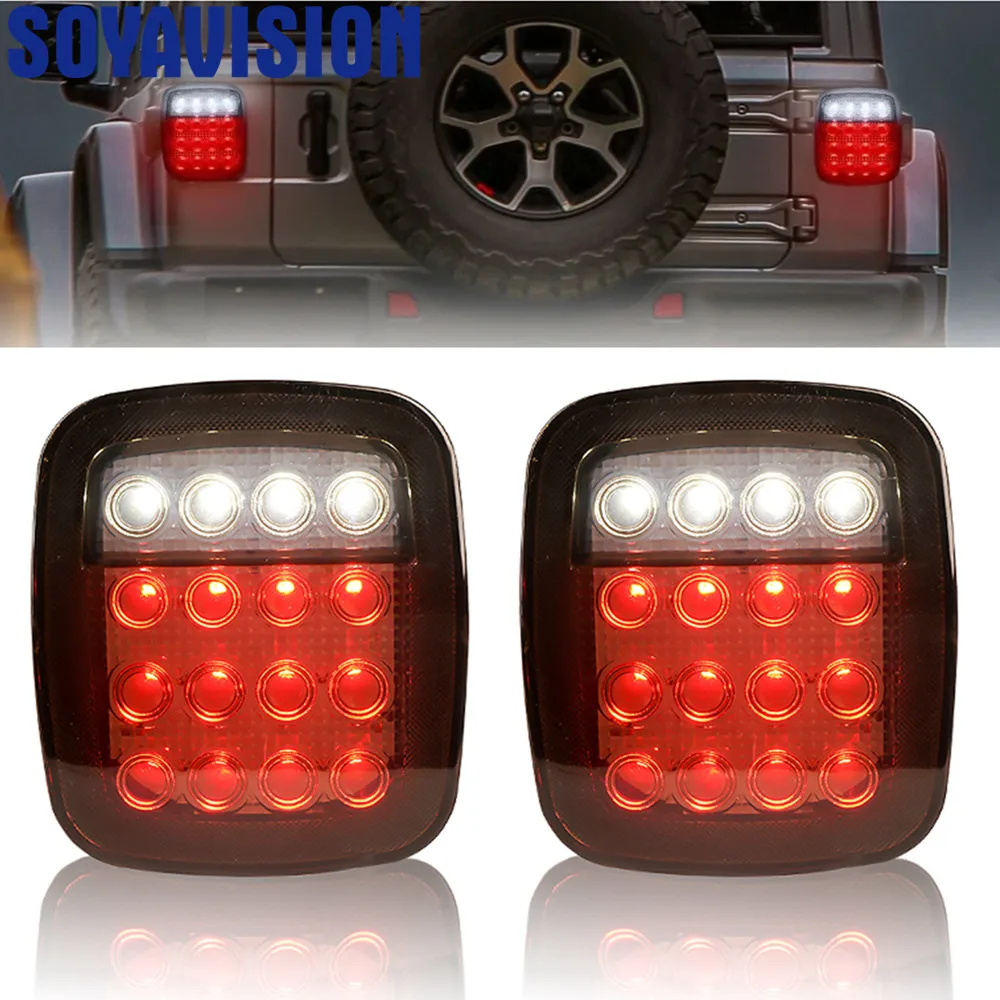 16 LEDs Tail Light Smoke/Red Lens Rear Brake Stop Reverse Lamps Replacement for Jeep Wrangler TJ CJ YJ JK Truck Trailer Boat RV