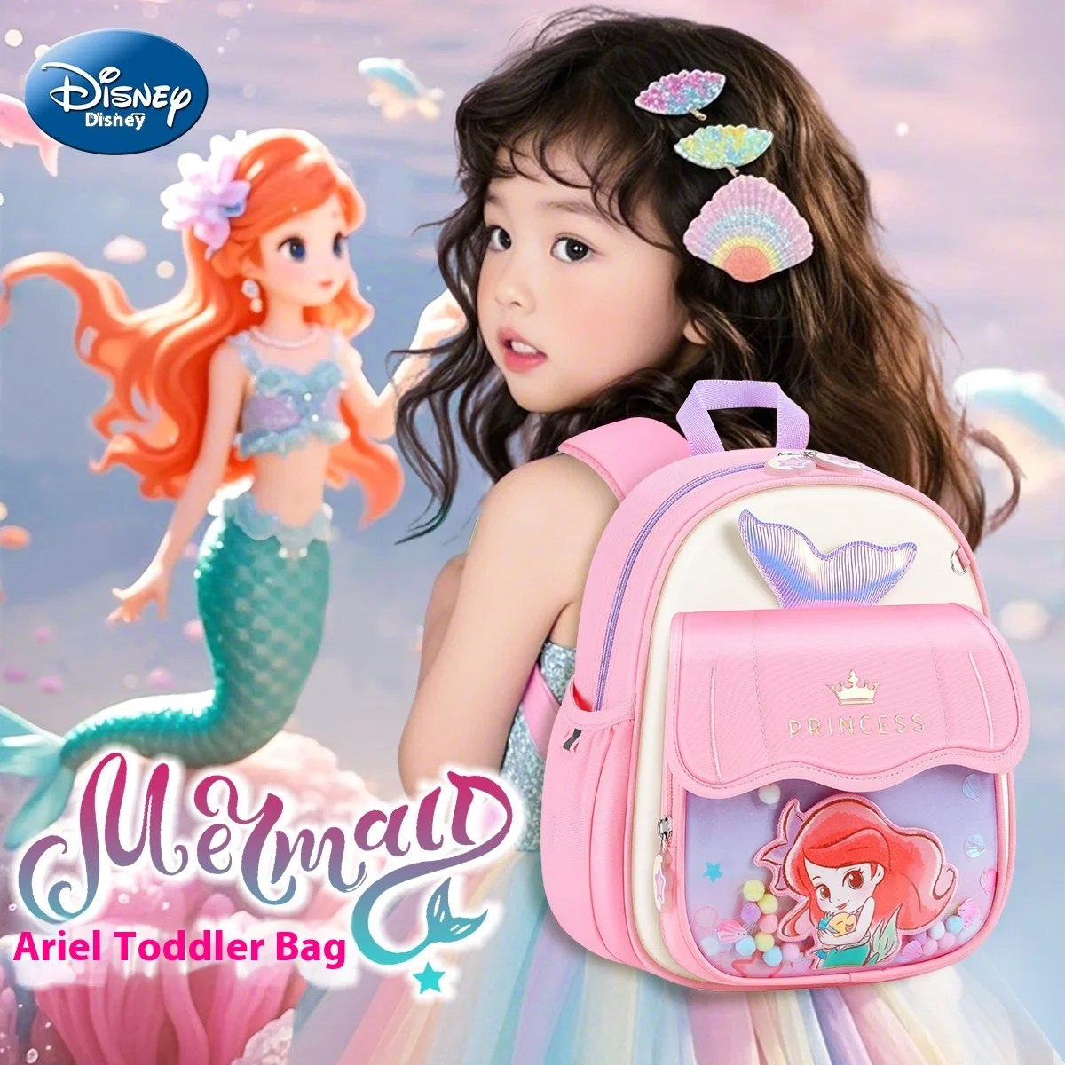 

Disney Princess Schoolbag For Kindergarten Girls Aged 3-5, Cute Preschool Schoolbag For Small And Middle Class Children