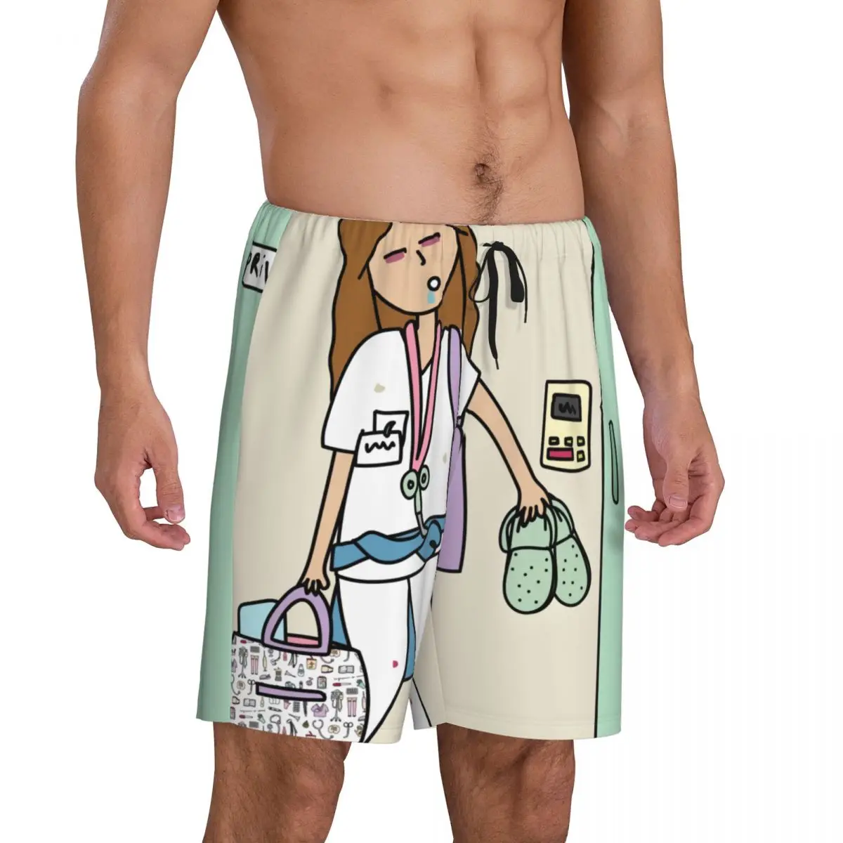 Custom Printed Men's Enfermera En Apuros Doctor Nurse Medical Health Pajama Bottoms Sleepwear Pjs Sleep Shorts with Pockets