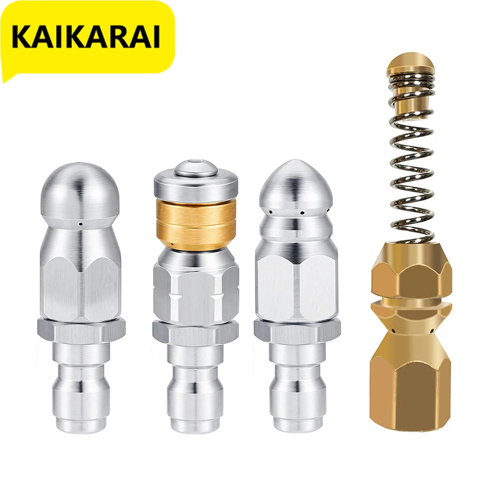 Sewer Jetter Nozzle Rotating Button Nose Stainless Steel for 1/4 Inch Pressure Washer Quick Connector Pressure up to 5000 PSI