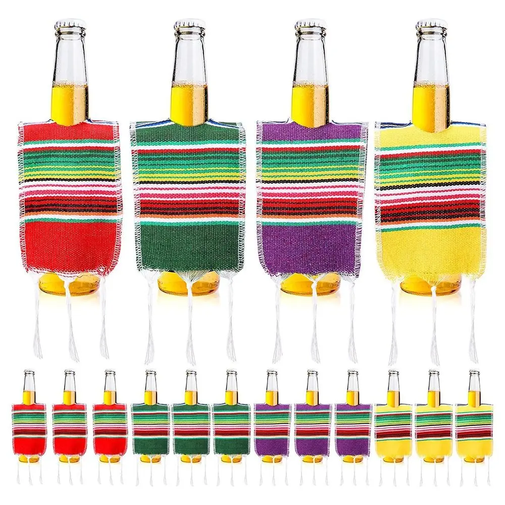 Pequeños sombreros Sombrero Mini Gorro de paja mexicano colorido tema mexicano botellas Serapes cerveza Poncho cubierta Fiesta decoración Accesorios