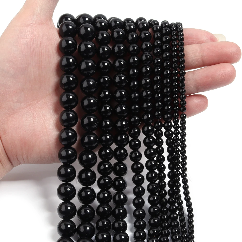 4 6 8 10 12 مللي متر الخرز الزجاجي الأسود السلس الجولة فضفاض خزر عازل لصنع المجوهرات أساور يدوية الصنع إكسسوارات عقد #3
