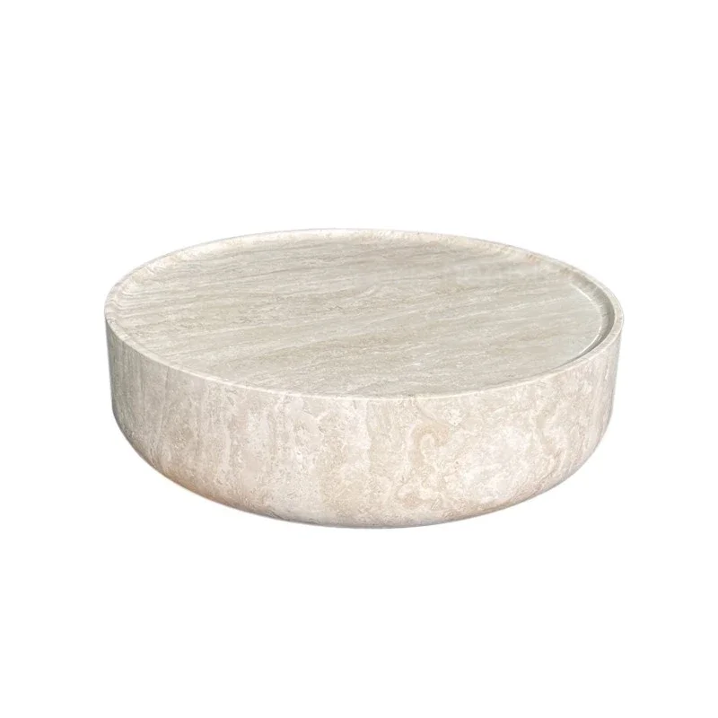 Natural Marble Handmade Retro Wabi-Sabi Travertine Stone Light Luxury Designer Circular Coffee Round Table