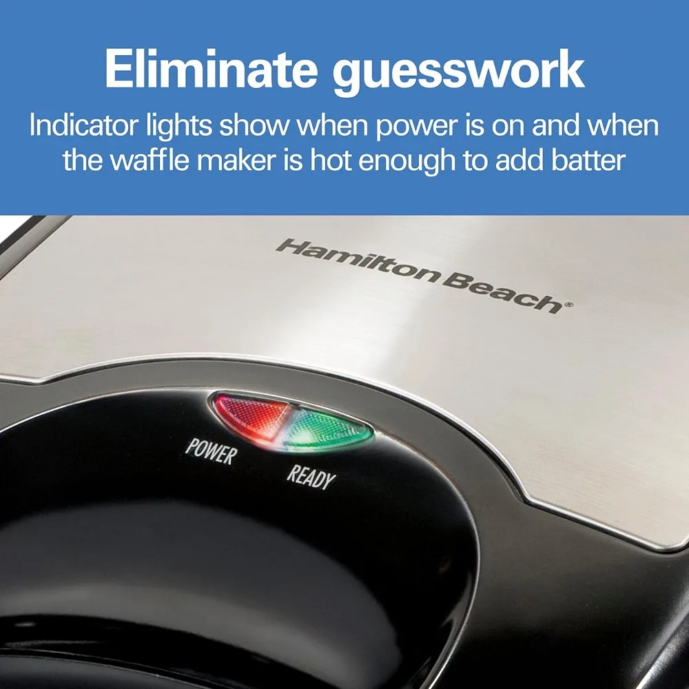 Non-Stick Belgian Waffle Maker with Indicator Lights, Hashbrowns or Keto Chaffles at Once, Compact Design for Easy Storage