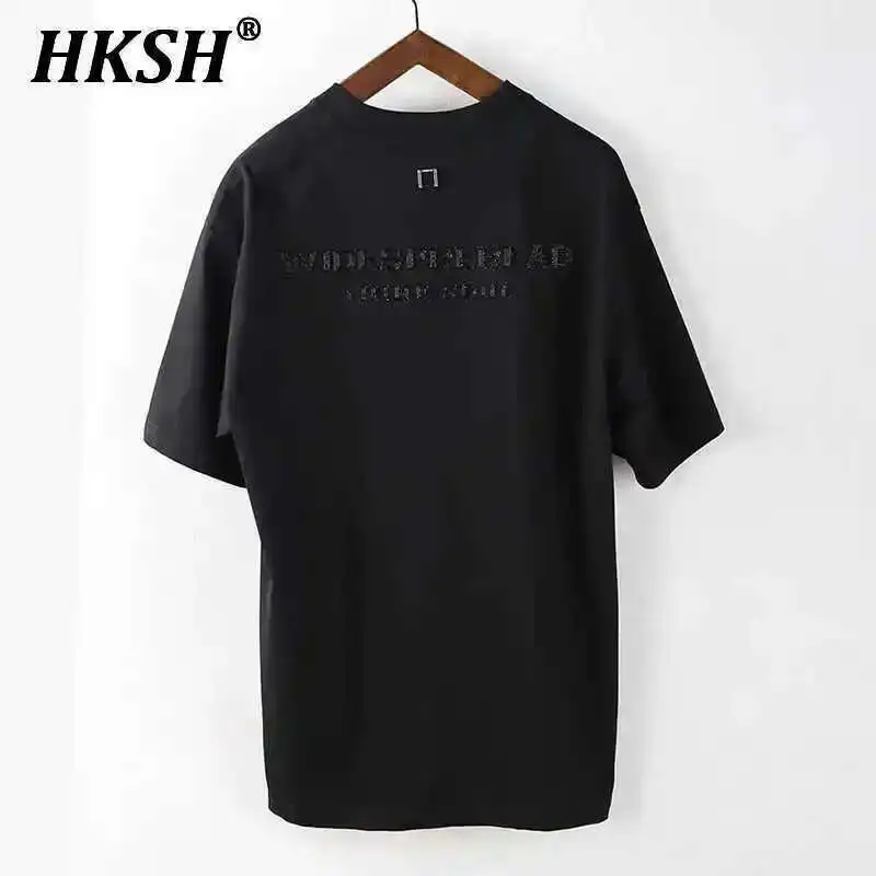 

HKSH 2025 Summer New Short Sleeve T-shirt Men's Tide Loose O-Neck 3D Show Bead Casual Japanese Fashion Simple Cotton Tees HK1683