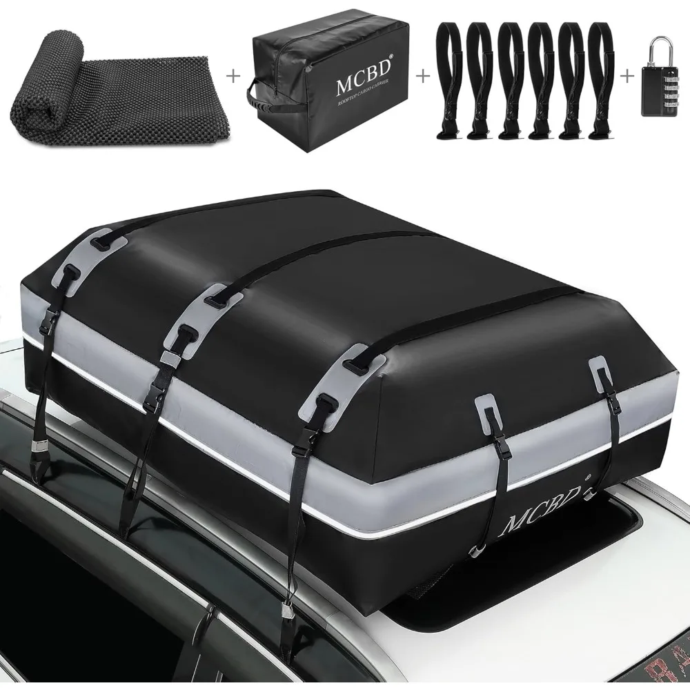 21 Cubic Feet Waterproof Car Roof Bag with Straps & Hooks for All Vehicles SUV, Includes Storage Bag & Anti-Slip Mat