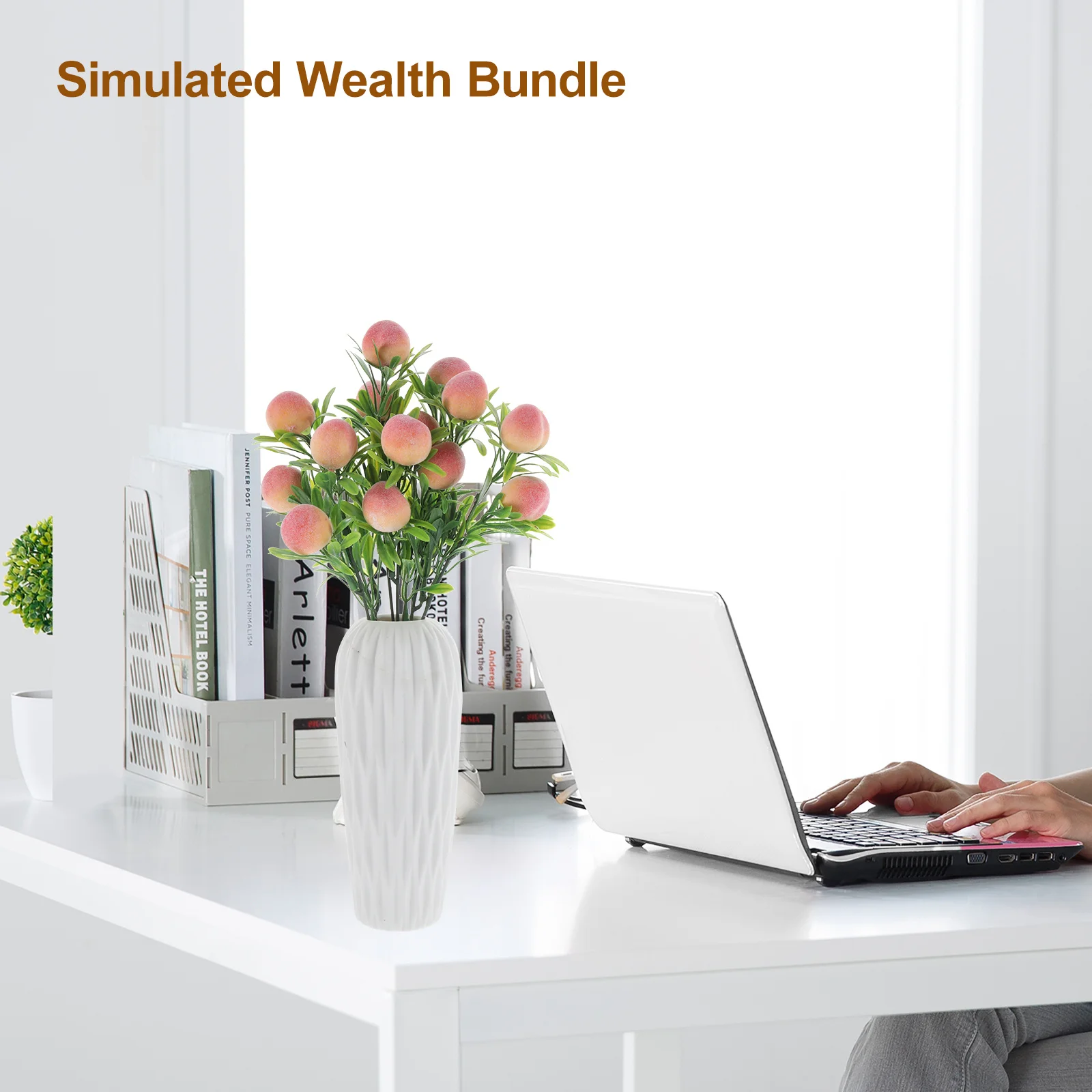 

2Pcs Artificial Peach Branch Vivid Plastic Peach Stem Flower Basket Vase Filling Decor for Garden Wedding Party Home Decor