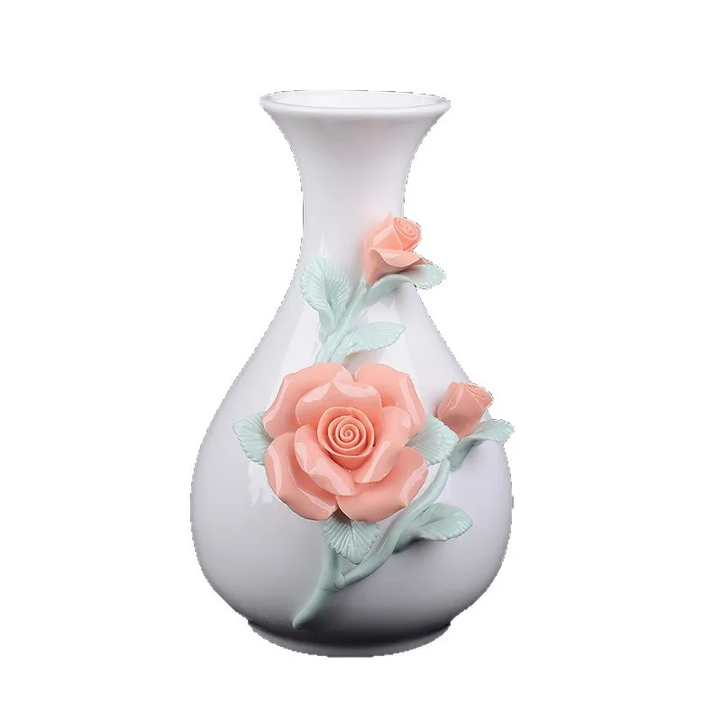 Large Hand Pinched Ceramic Vase, Exquisite Handcrafted Floral Ornament, Rose & Peach Blossom Art Craft Decor