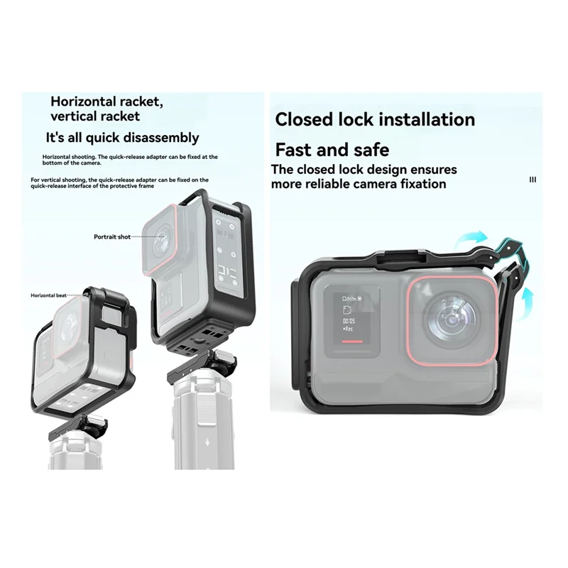 B44C For Insta360 Ace Pro / Ace Plastic Cage Vertical & Horizontal Utility Frame Protective Accessory
