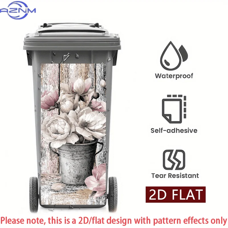2D/FLAT-3pcs Vintage Flower Vase Pattern Trash Can Stickers Self - Adhesive PVC Wall Stickers Waterproof Scratch - Resistant E