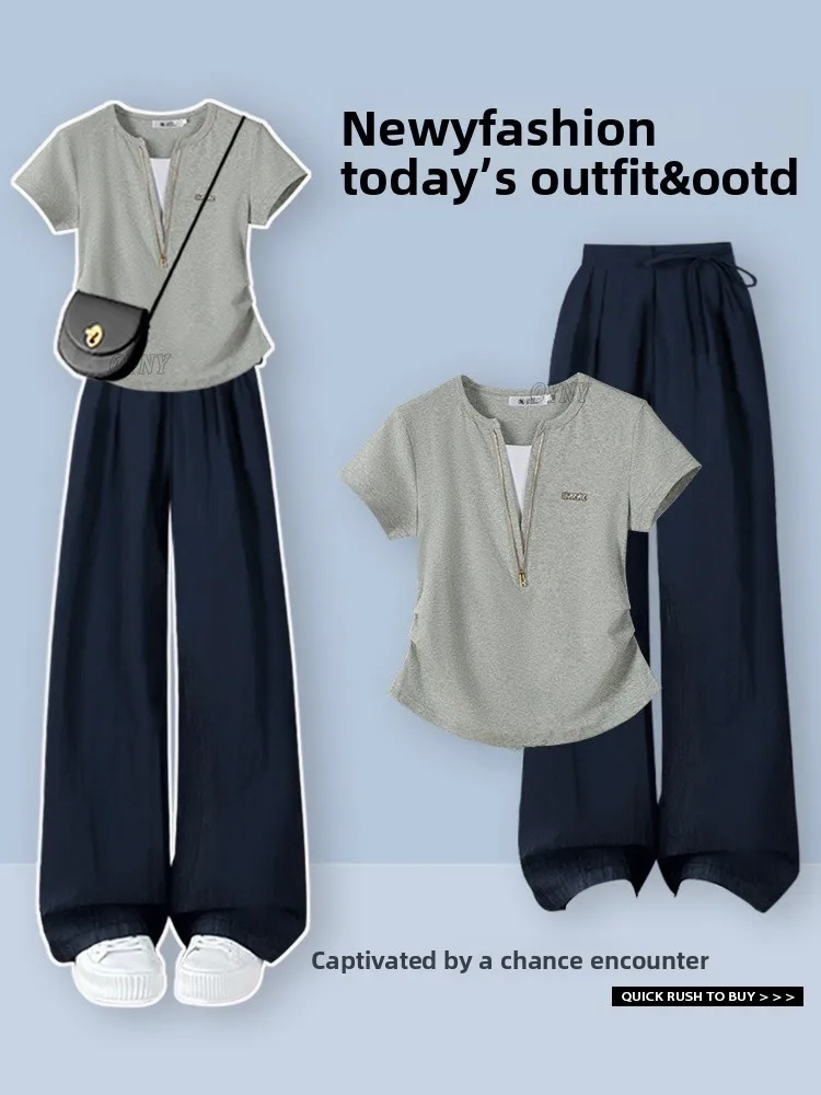 세련된 출퇴근룩 여성 세트 하이웨이스트 오프숄더 탑과 캐주얼 팬츠 또는 브이넥 투피스 슈트