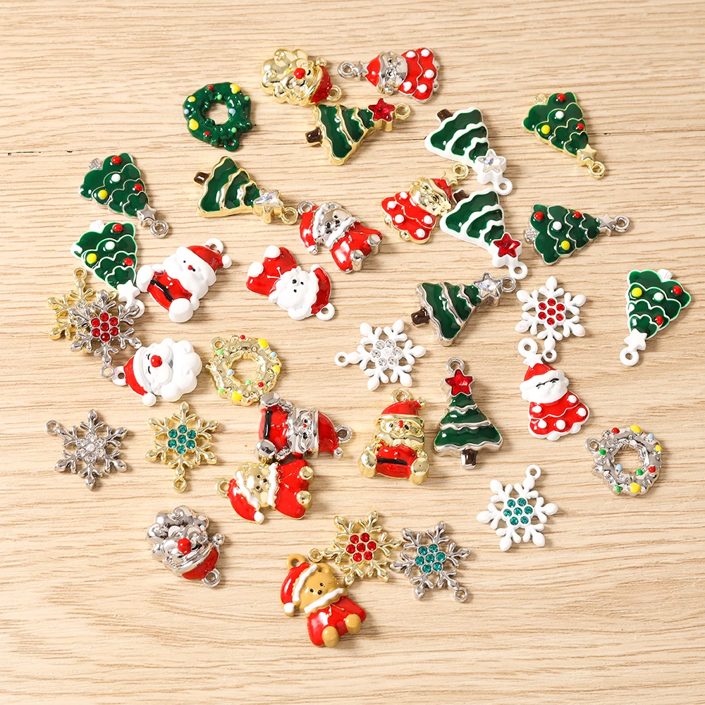 Tusember 5 Stück Emaille-Weihnachtsanhänger mit Weihnachtsmann, Schneeflocke und Schneemann für Weihnachtshalsketten, Ohrringe, Armbänder und Bastelarbeiten – Detail 4