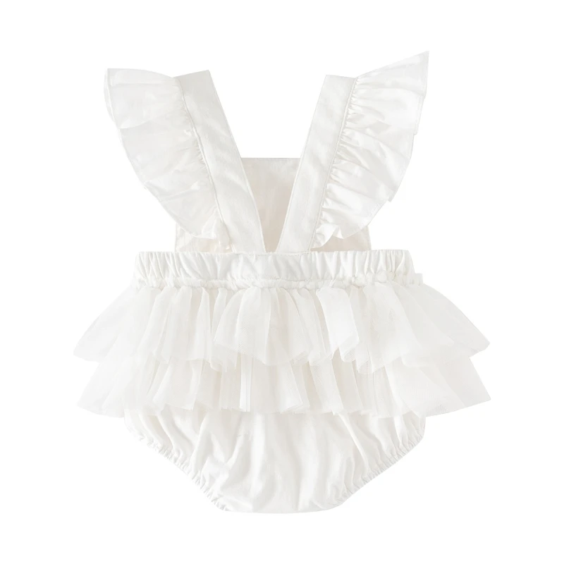 Fly Sleeve Ruffles Lace Flowers Newborn Baby Girls Bodysuits Backless Summer Princess Infant Gilrs Jumpsuits