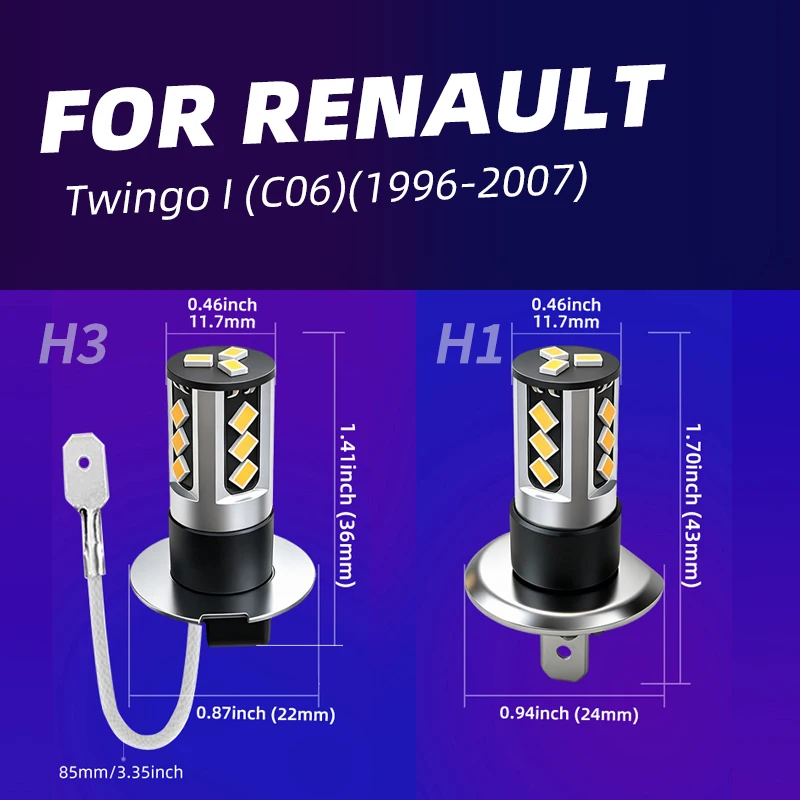 LED Fog Lights Bulbs Fornt Foglight Lamp Bulb For Renault Twingo MK1 C06 1997 1998 1999 2000 2001 2002 2003 2004 2005 2006 2007
