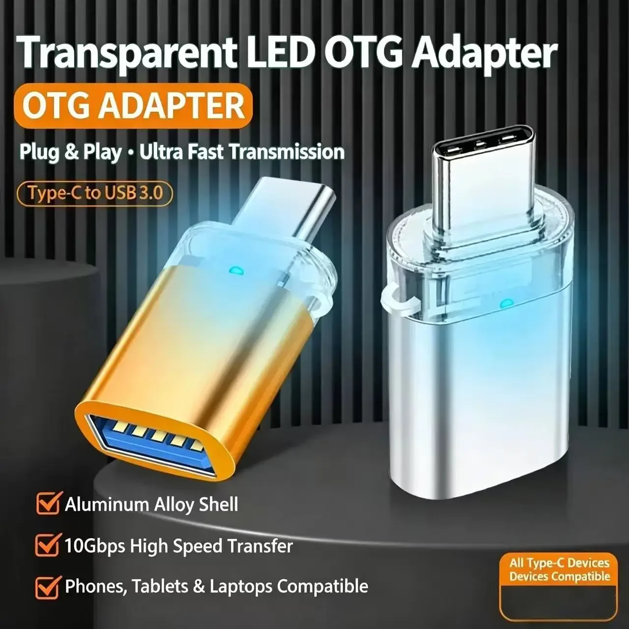 Type-C to USB3.0 OTG Adapter with Indicator Light, Mobile Phone External Storage Transmission Adapter