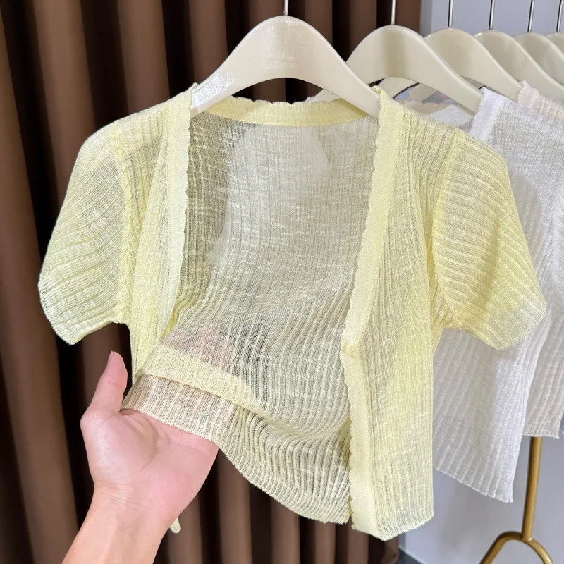 Women's Solid Knit Cardigan Sweater Long Sleeve Fashion Top Thin Summer Spring Adult Jacket Candy-Colored Casual Wear for Ladies