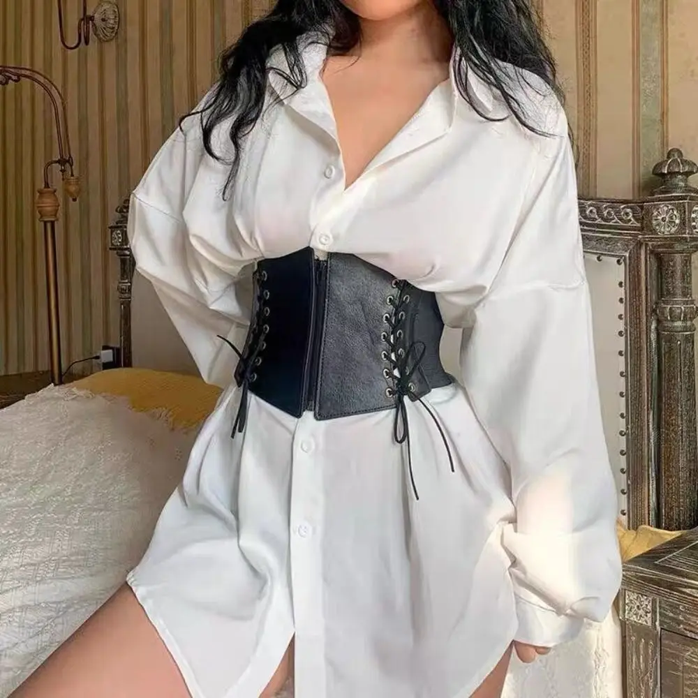 痩身 Pu レザージッパーカマーバンドハイウエストドレスガードル女性ウエストバンドストラップワイドウエストベルト女性