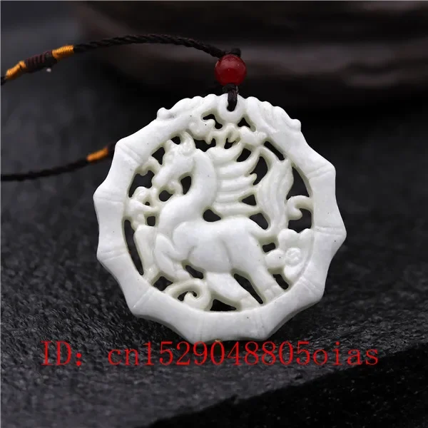 

Natural White Chinese Jade Horse Pendant Necklace Fashion Charm Jewelry Double-sided Hollow Carved Amulet Gifts for Women