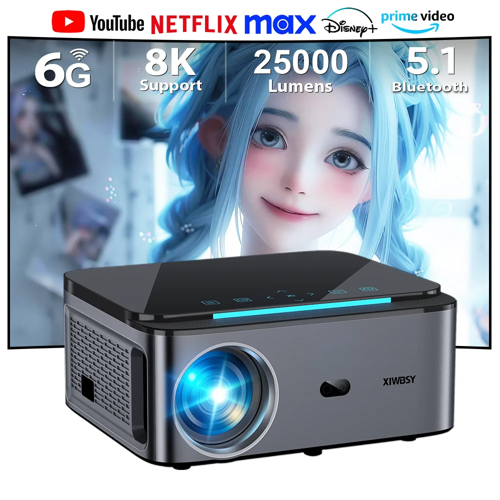 

XIWBSY Android 4k Projector 25000 Lumens Full HD Projector Wifi6 800ANSI Auto Focus Dolby Projector Home Cinema Movie projecteur