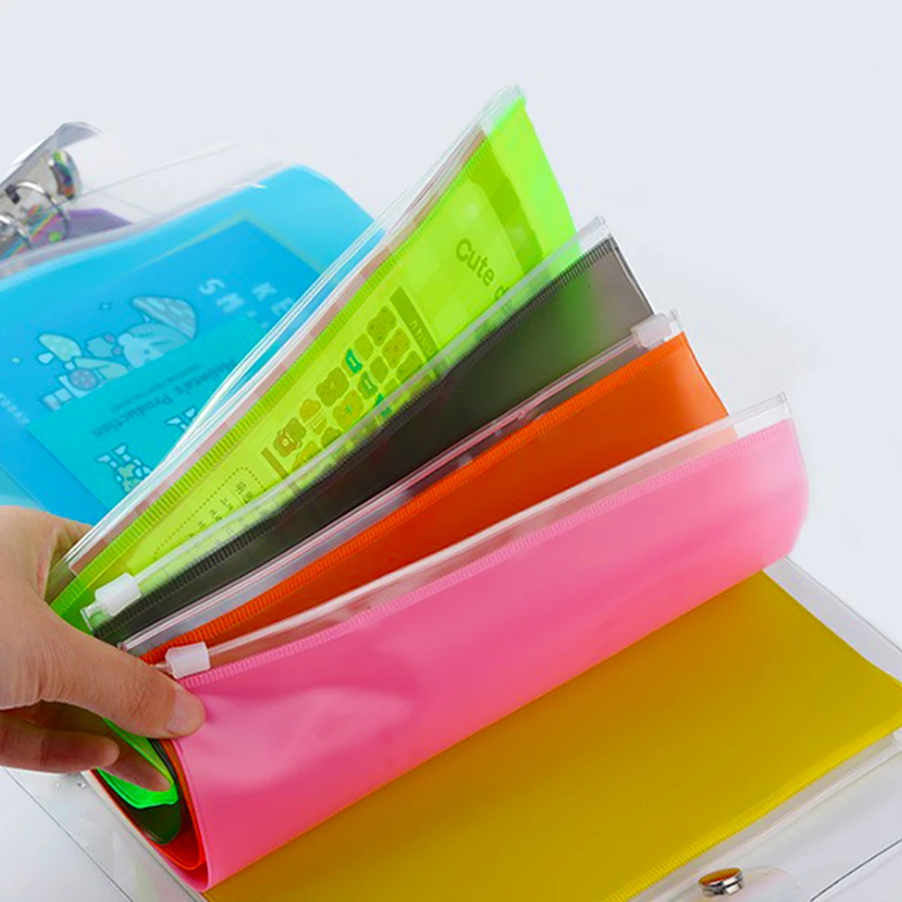 

PLRBOK 5 Pcs A5 A6 Frosted PVC Zipper Bag 6-Ring Budget Planning Binder Loose Leaf Photo Album Notebook Storage Bag Stationery