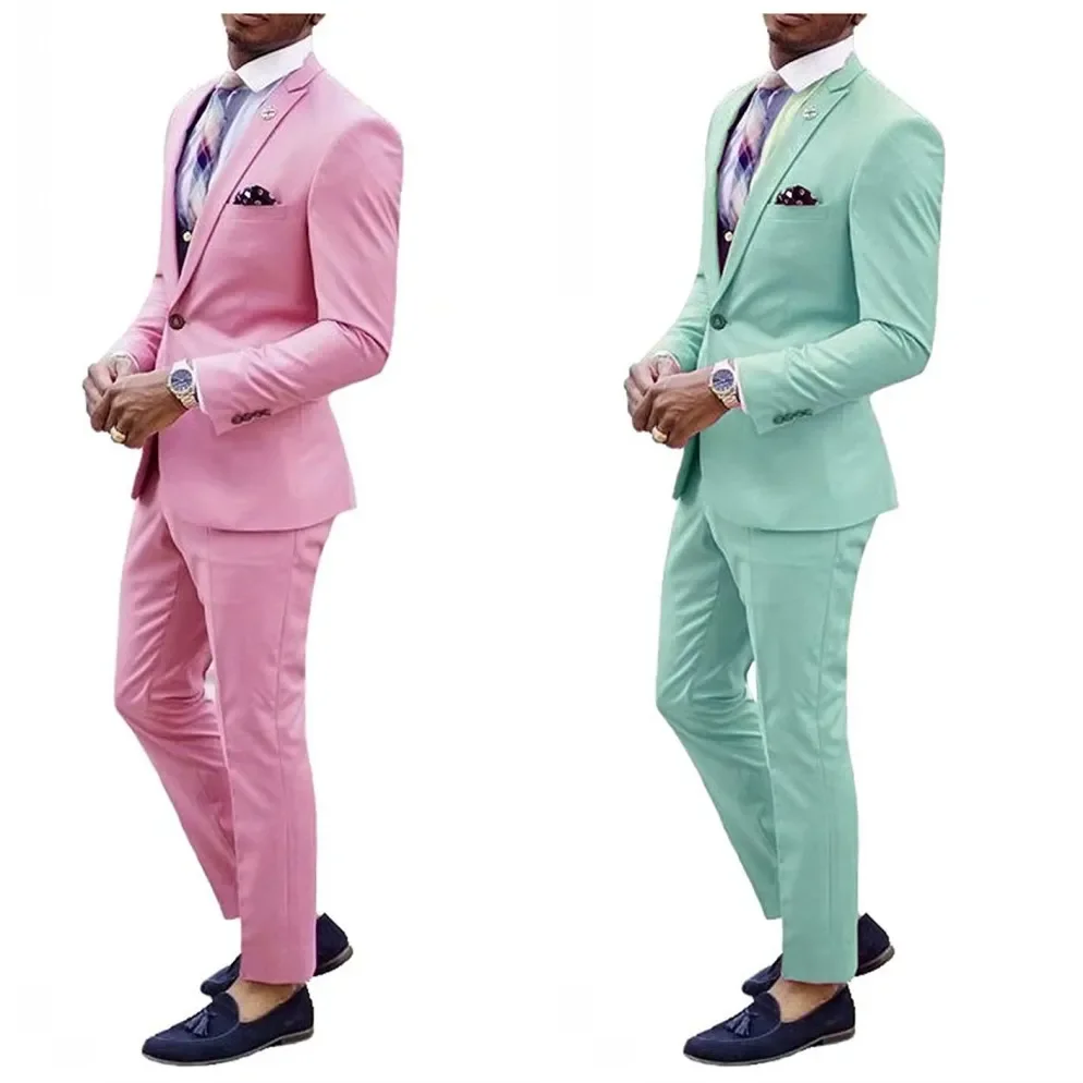 

Green Groom Tuxedos Groomsmen Suit Custom Made Back Vent Best Man Suit Beach Wedding Suits Bridegroom (Jacket+Pants)