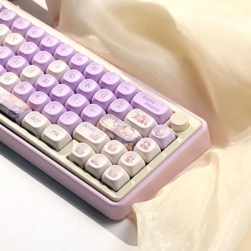 

131-Keys Purple Lolita Bunny Keycap For Mechanical Keyboard MOA Height Pbt Cute Purple Rabbit Rounded With Split Space Keycap