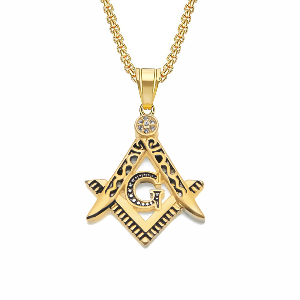 Hip Hop Edelstahl Freimaurer Symbol Halsketten & Anhänger Für Frauen/Männer Gold Farbe Freimaurer Mode Schmuck Geschenk 2025, XL1079