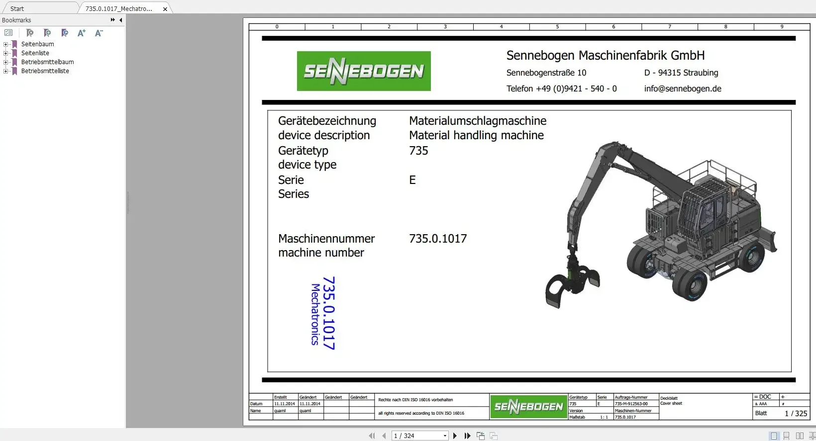 

Sennebogen 1.18 GB Diagram, Operation Manual, Spare Parts List PDF