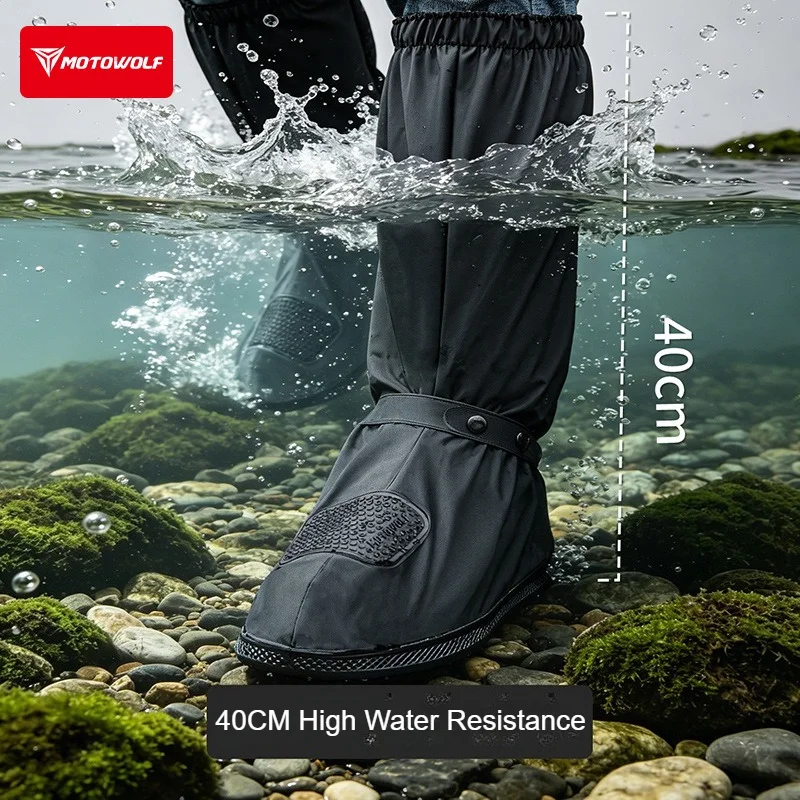 Waterproof Shoe Covers for Motorcycle Boots Reusable Foldable Rain Boot Shoe Cover with Zipper Non-Slip Reflector Rain Gear