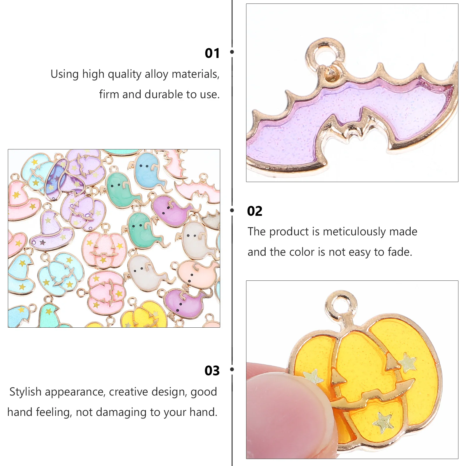 34Pcs Halloween Elements Charm Set Alloy DIY Jewelry Pendant Pumpkin Hat Bat Light Portable for Necklace Bracelet