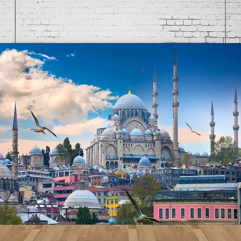 Фон для фотосъемки с мечетью, пояс, мечеть на закате, фон для плакатов, Турция, знаменитая достопримечательность, фон для домашней вечеринки, настенный баннер, декор