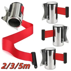 1set Retractable Tape Stainless Stanchion Queue Barrier Strip Wall Mount Crowd Control Retractable Strip Guardrail Cordon Line