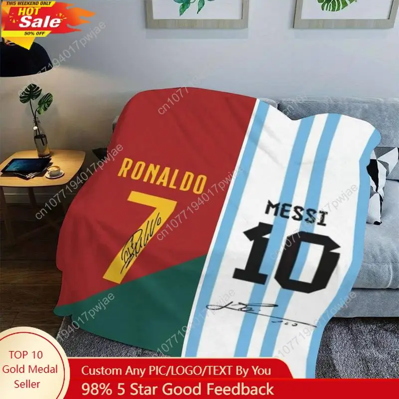 

W-With Ronaldo Messi Football Print - Polyester All-Season Comfort BlanketFabric Perfect for Home Custom blankets