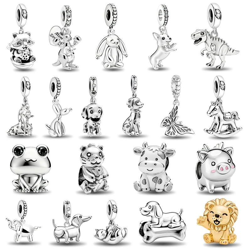 

925 Sterling Silver Animal Series Little Lion Butterfly Spot Dog Charms Beads Fit Original Pan Bracelet High Quality DIY Jewelry