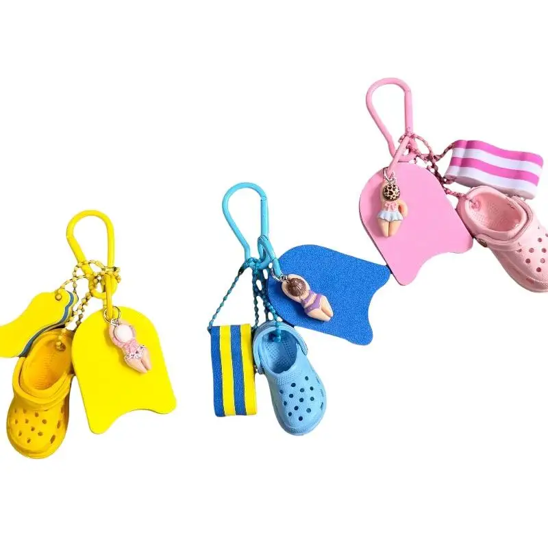 Niedliche Schlüsselanhänger mit Sommer-Strand-Motiv, Mini-Clog-Anhänger und bezauberndem Schwimmer-Anhänger, perfekt als Geschenk zur Rucksackdekoration. – Detail 5