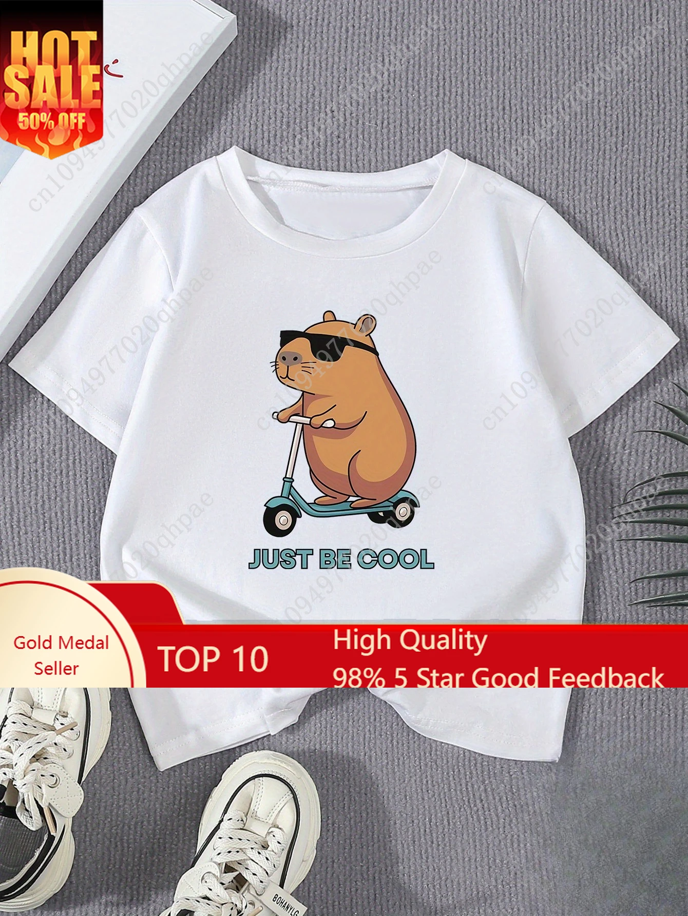 

Young Boy Capybara Fashion Glasses Skateboard Print Fashionable Cute Casual T-Shirt Comfortable Crew Neck Short Sleeve Tee