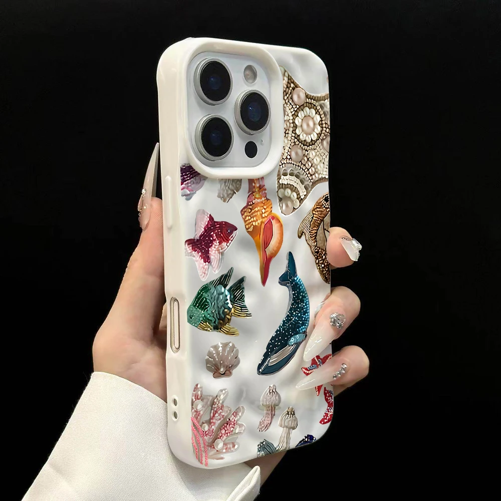Luxuriöse Retro-Meerestier-Handyhülle für iPhone 17 16 15 14 13 12 11 Pro Max 14 Plus 17 Air Falten-Wellen-Soft-Silikon-Cover – Detail 8