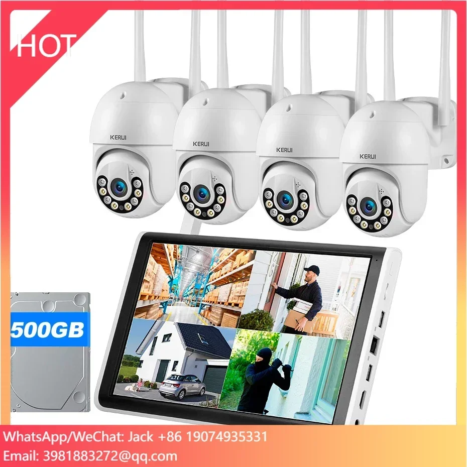 KERUI 4MP واي فاي نظام المراقبة 10.1 بوصة 8CH طقم NVR مع 500G HDD PTZ IP كاميرا لاسلكية أمن الوطن كاميرا شبكة مراقبة CCTV
