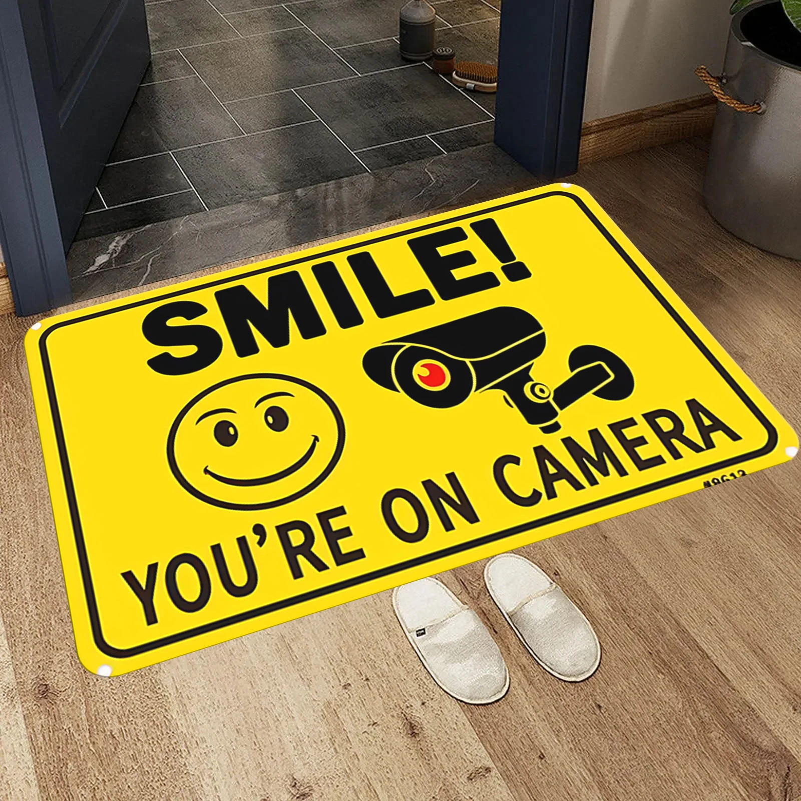 

Vintage Tiki 24 Hour Video Surveillance Rug - Safety Warning Decorative Mat for Men Cave, Hotel, Home Wall Decoration Carpet