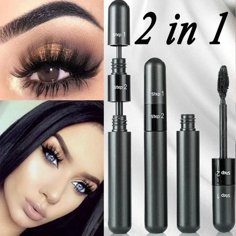 3D Mascara 2in1 Elongated Curling Thick Waterproof Not Easy To Smudge Cool Black Mascara Silicone Brush Head