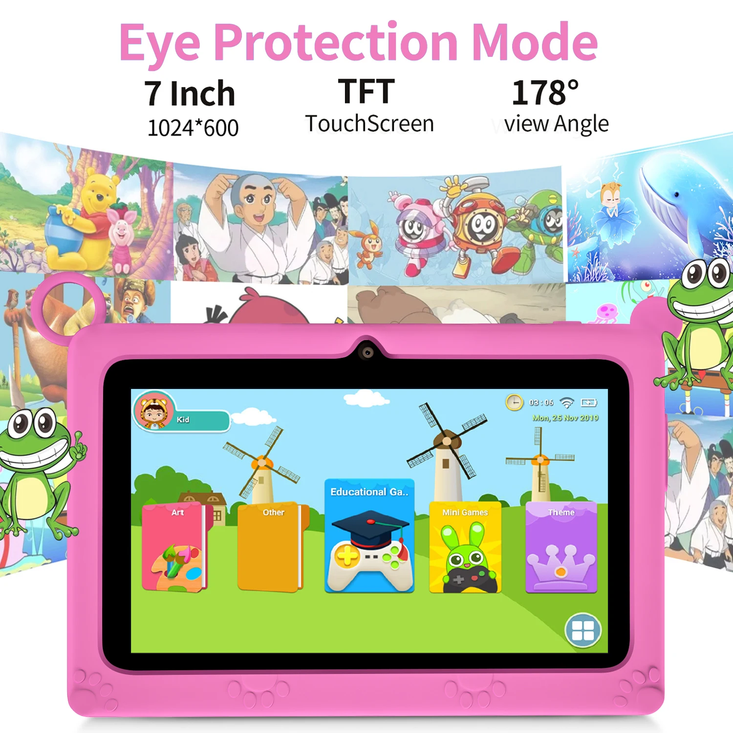 BDF K2 New 7 Inch Kids WiFi Tablets Quad Core 4GB RAM 64GB ROM Learning Education Google Play Android 9.0 Tablet Pc